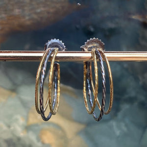 Mixed Metal Textured Hoop Earrings