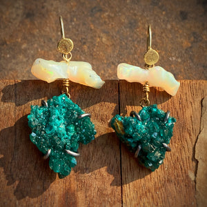 Opal and Dioptase Earrings