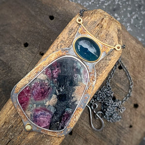 Indicolite Tourmaline and Tourmaline in Matrix Necklace