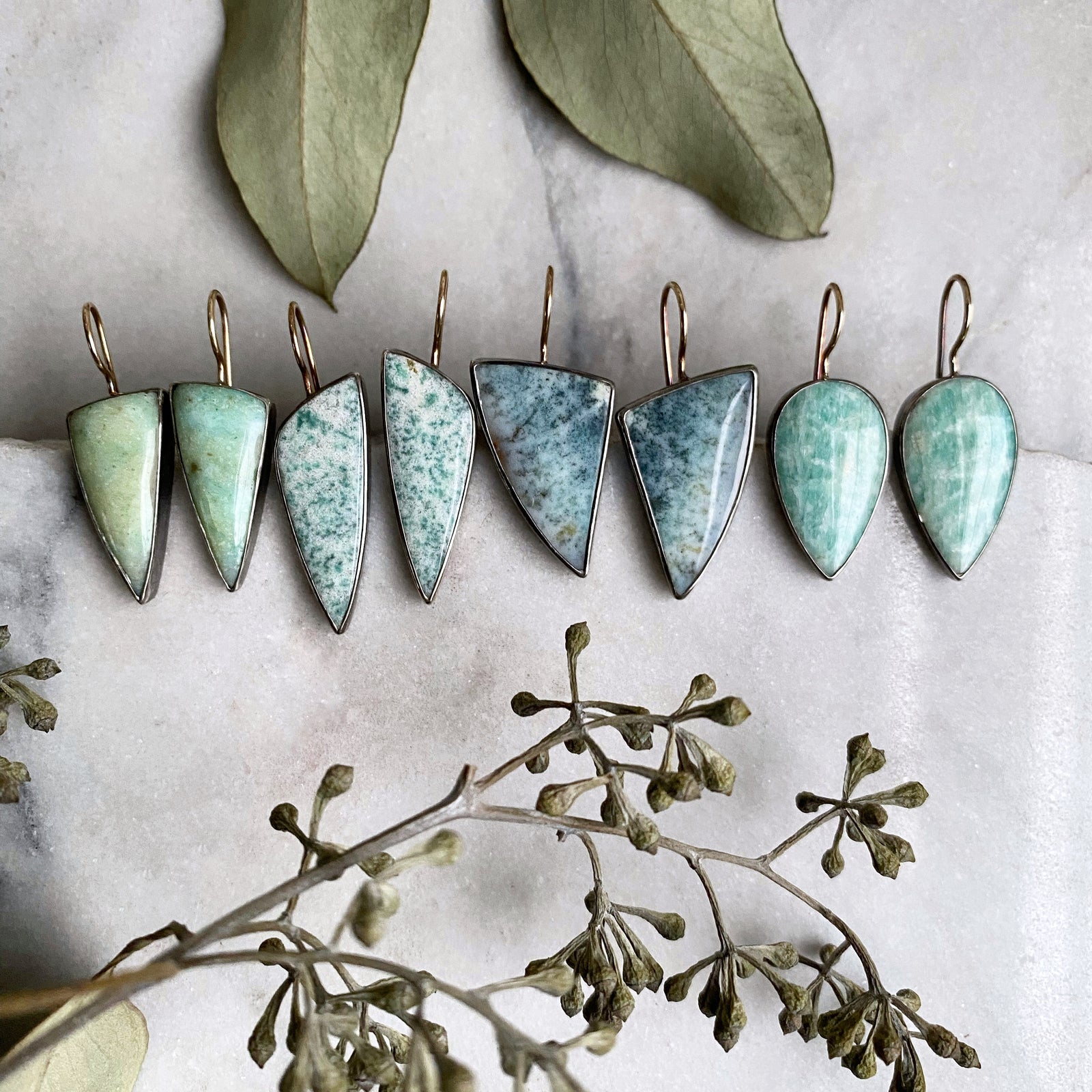 Amazonite & Opalized Wood Earrings