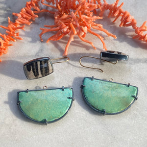 Convertible Turquoise and Petrified Oak Wood Earrings