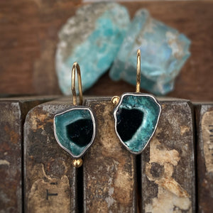 Indicolite Tourmaline Slice Earrings