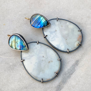 Convertible Labradorite and White Aquaprase Earrings