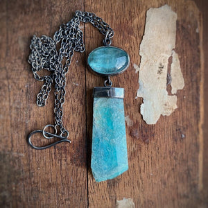 Teal Kyanite and Raw Amazonite Necklace