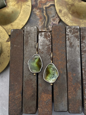 Green Tourmaline Slice Earrings