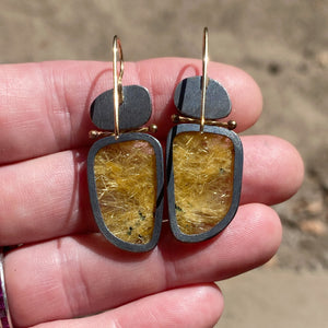Opal and Golden Rutilated Quartz Earrings