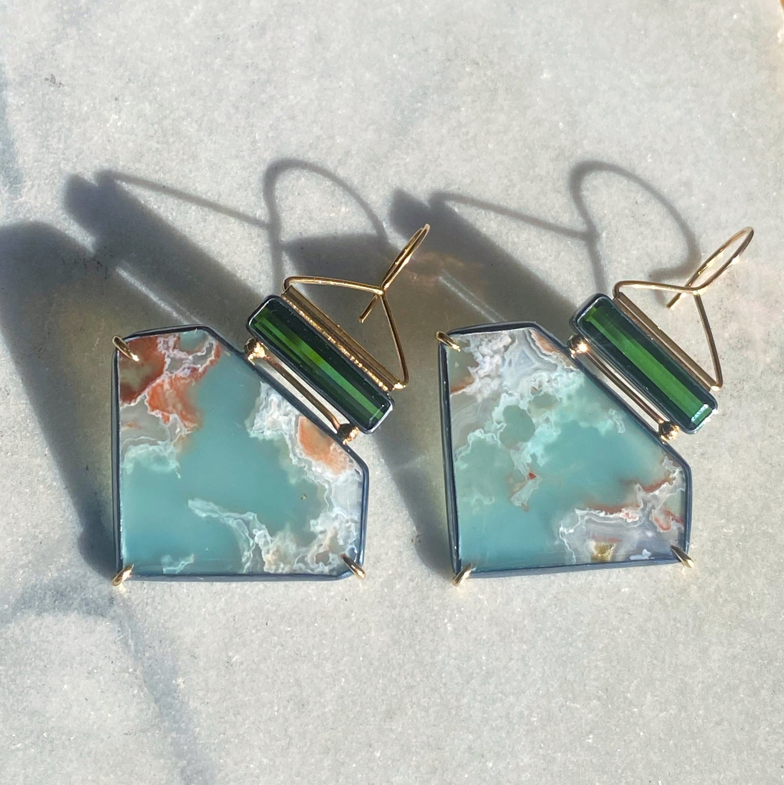 Aquaprase and Green Tourmaline Earrings