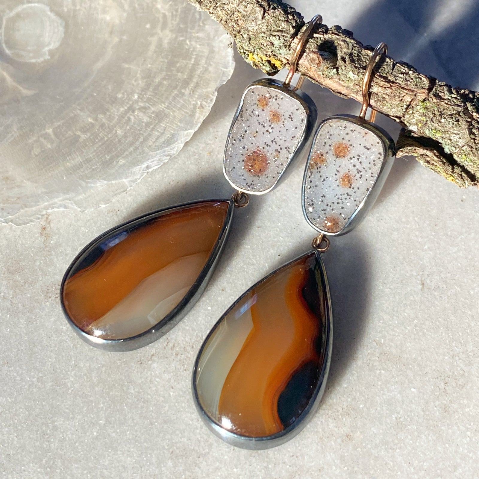 Montana Agate Earrings with Speckled Drusy