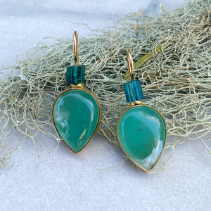 Aquaprase Earrings with Raw Indicolite Tourmaline Beads