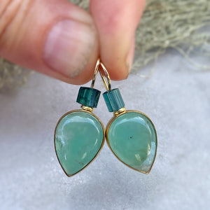Aquaprase Earrings with Raw Indicolite Tourmaline Beads