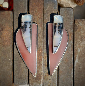 Dendritic Agate and Pink Guava Quartz Convertible Earrings