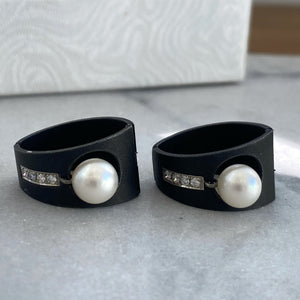Marsh & Co. c. 1930s Blackened Steel, White Gold, and Cultured Pearl Jewelry Suite