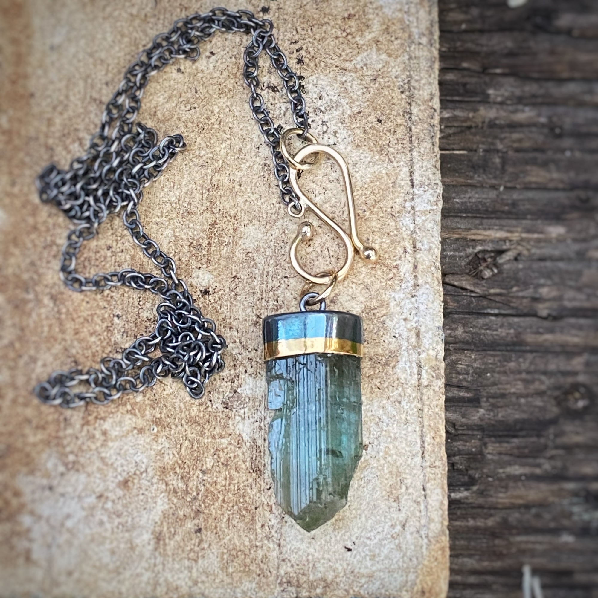 Raw Green Tourmaline Pendant