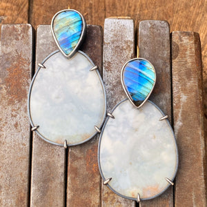 Convertible Labradorite and White Aquaprase Earrings