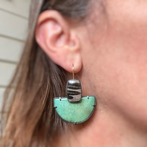 Convertible Turquoise and Petrified Oak Wood Earrings