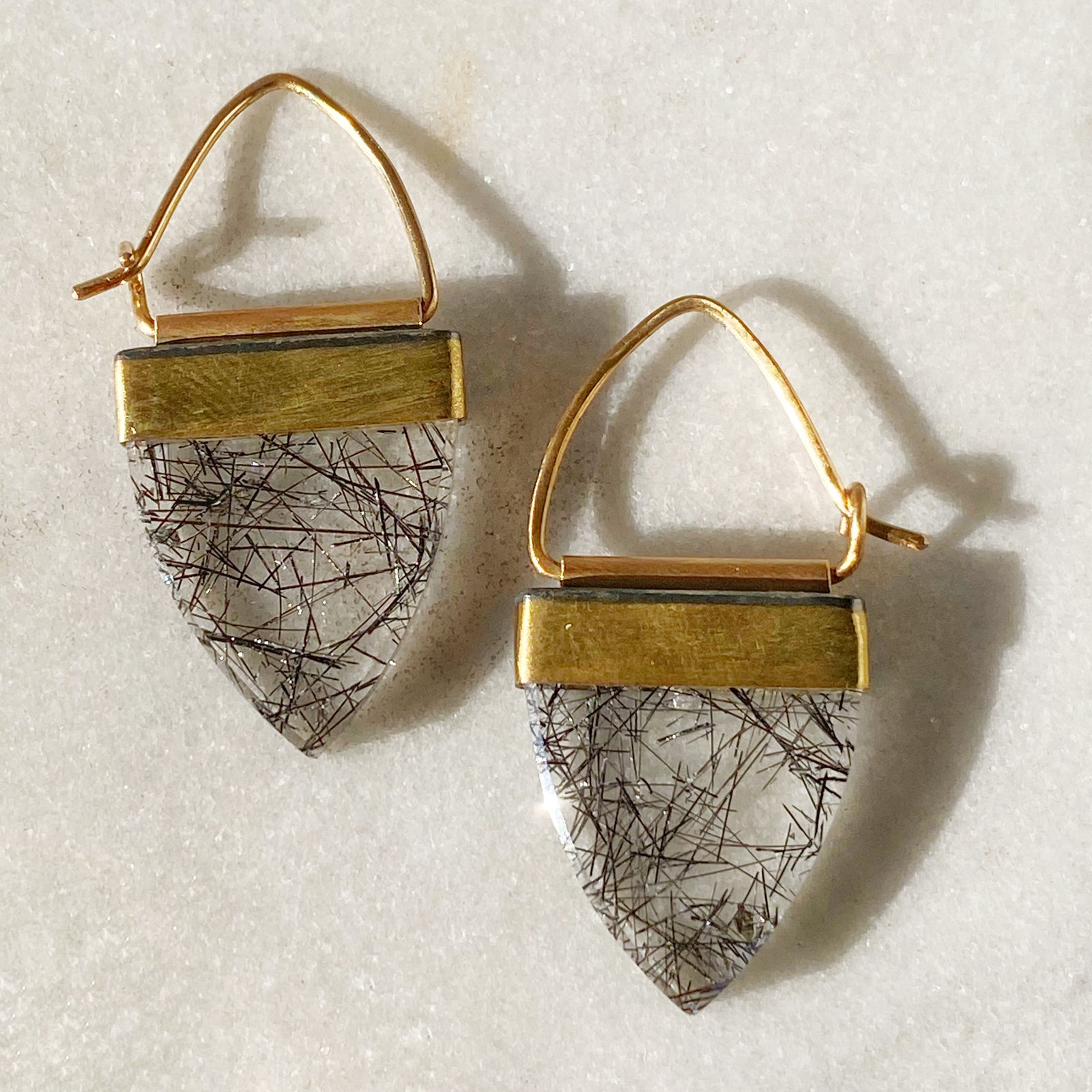 Black Tourmalinated Quartz ‘Winking’ Earrings
