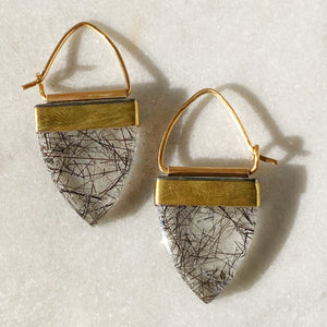 Black Tourmalinated Quartz ‘Winking’ Earrings