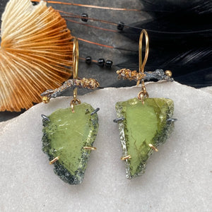 Sphene Earrings with Plum Twigs