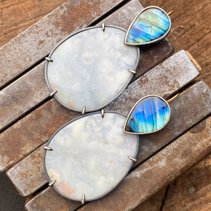 Convertible Labradorite and White Aquaprase Earrings