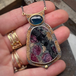 Indicolite Tourmaline and Tourmaline in Matrix Necklace