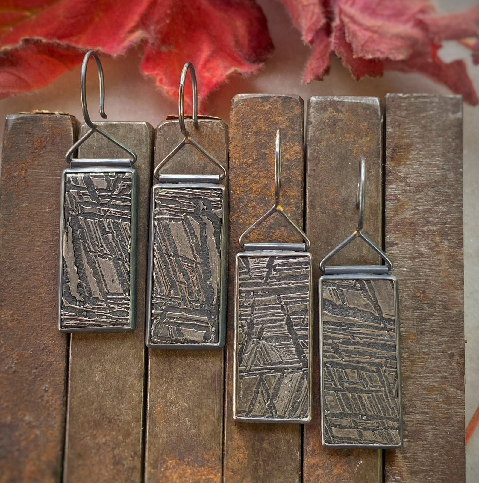 Rectangular Meteorite Earrings