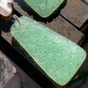 Oval Campitos Turquoise, Mother of Pearl, and Carved Jade Earrings