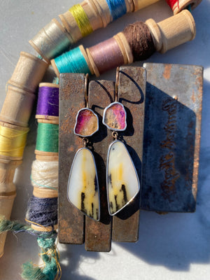 Multicolor Tourmaline and Montana Agate Earrings