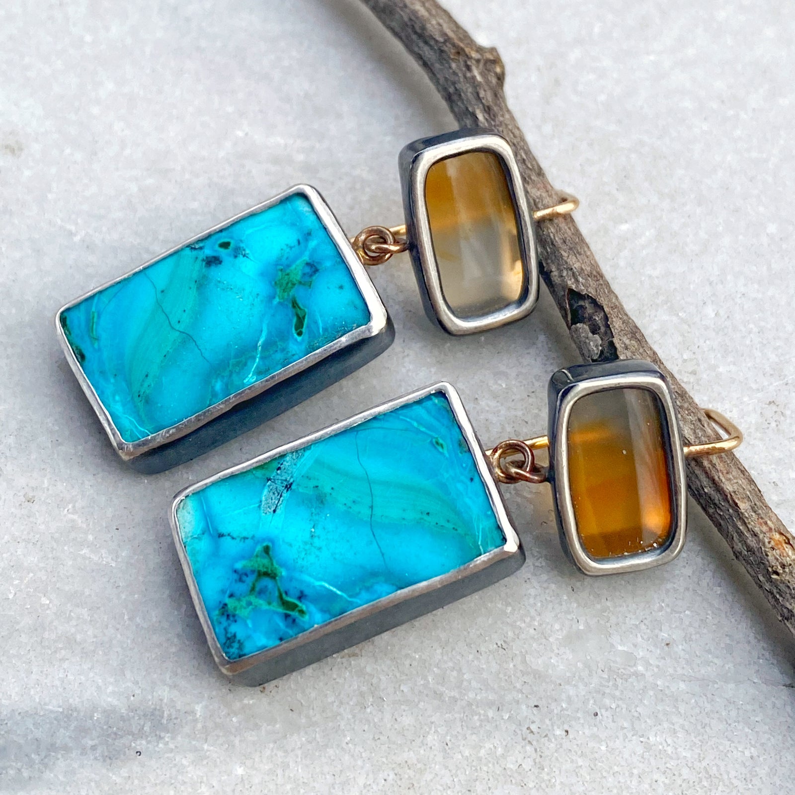 Montana Agate and Malazurite Earrings