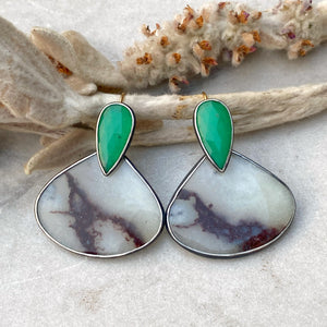 Convertible Chrysoprase and White Aquaprase Earrings