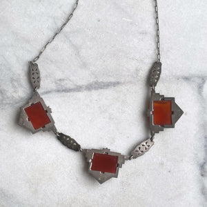 Bohemian Carnelian and Marcasite Necklace