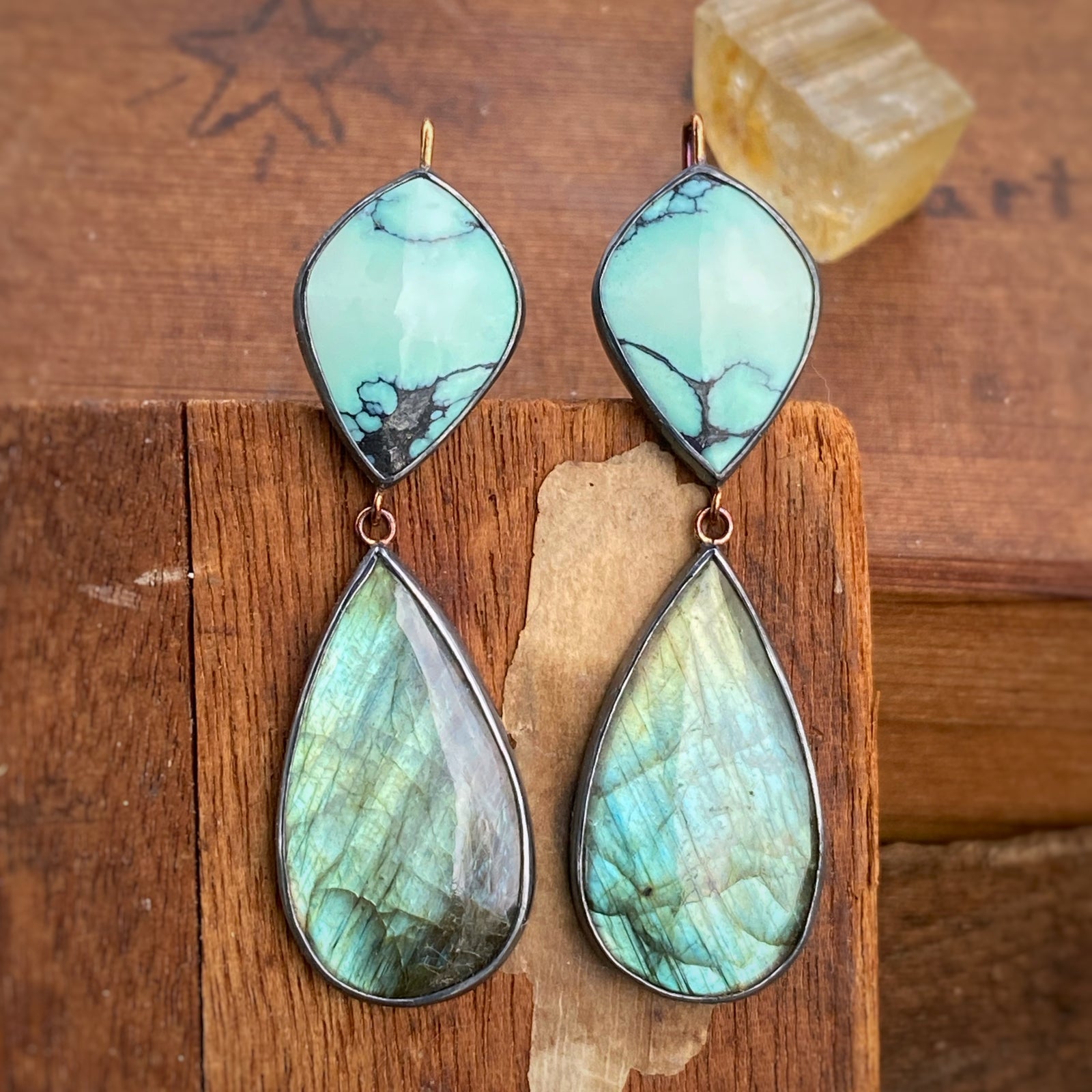 Persian Variscite and Labradorite Earrings