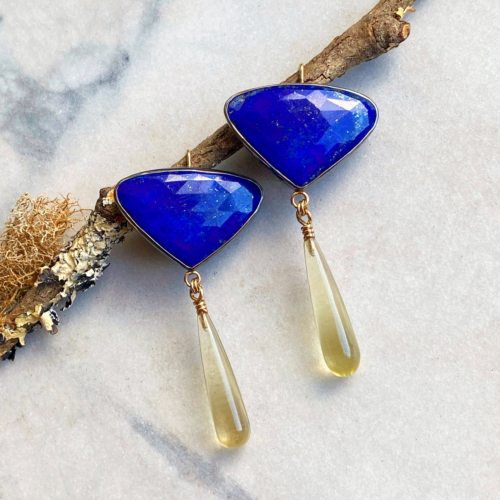 Lapis Lazuli and Lemon Quartz Earrings