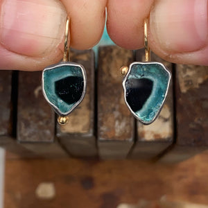 Indicolite Tourmaline Slice Earrings