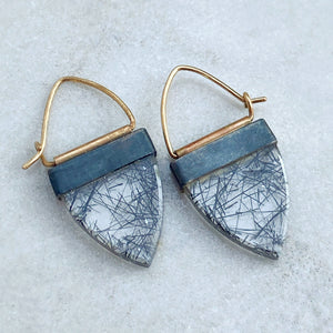 Black Tourmalinated Quartz ‘Winking’ Earrings