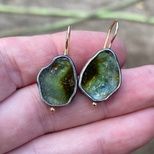 Green Tourmaline Slice Earrings