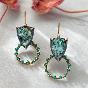 Convertible Drusy Earrings with Antique Bohemian Turquoise Rings