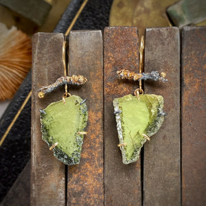 Sphene Earrings with Plum Twigs