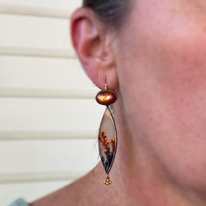 Dendritic Agate, Sunstone, and Golden Rutilated Quartz Earrings