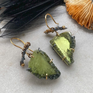 Sphene Earrings with Plum Twigs