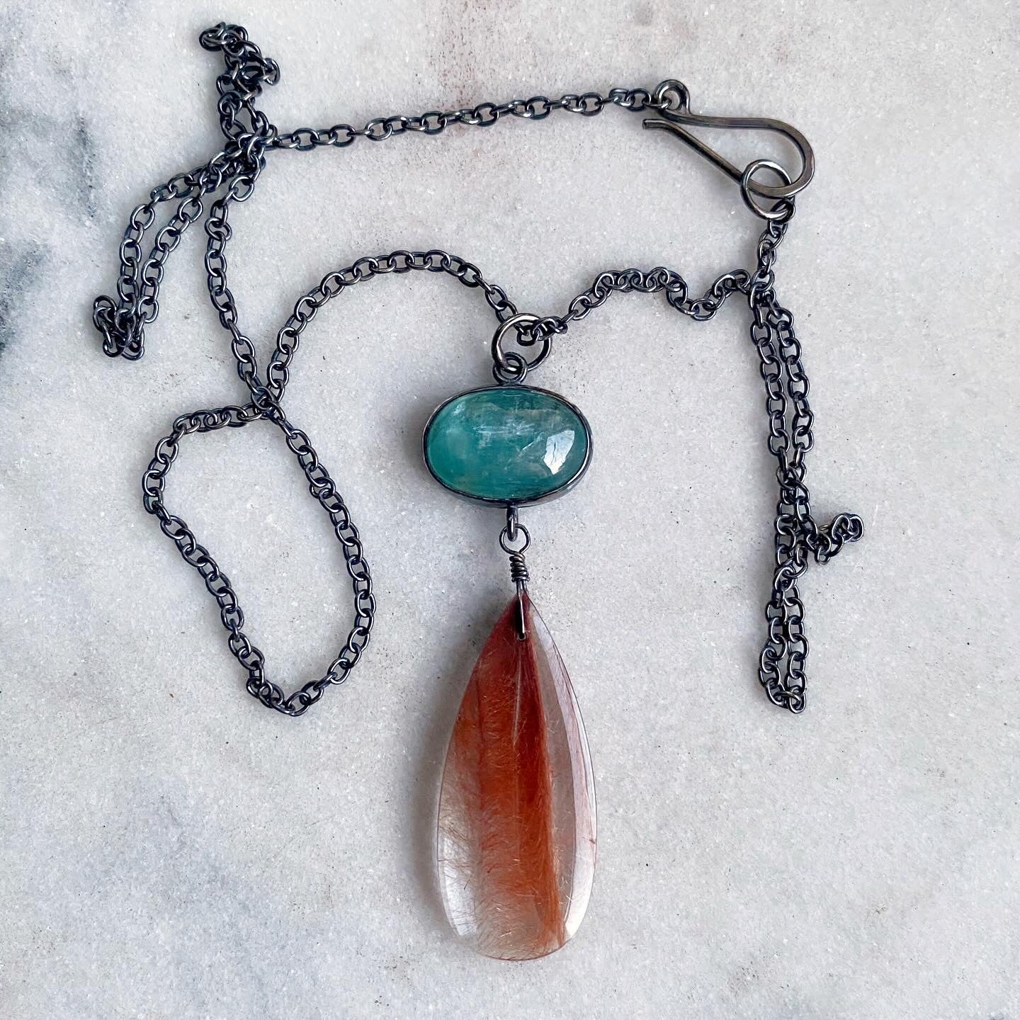 Teal Kyanite and Included Quartz Necklace