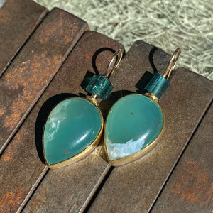 Aquaprase Earrings with Raw Indicolite Tourmaline Beads