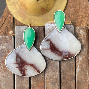 Convertible Chrysoprase and White Aquaprase Earrings