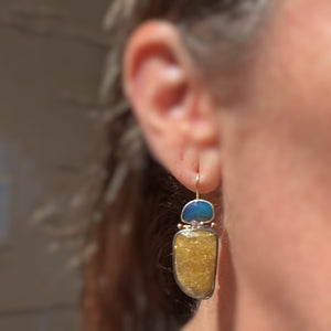 Opal and Golden Rutilated Quartz Earrings