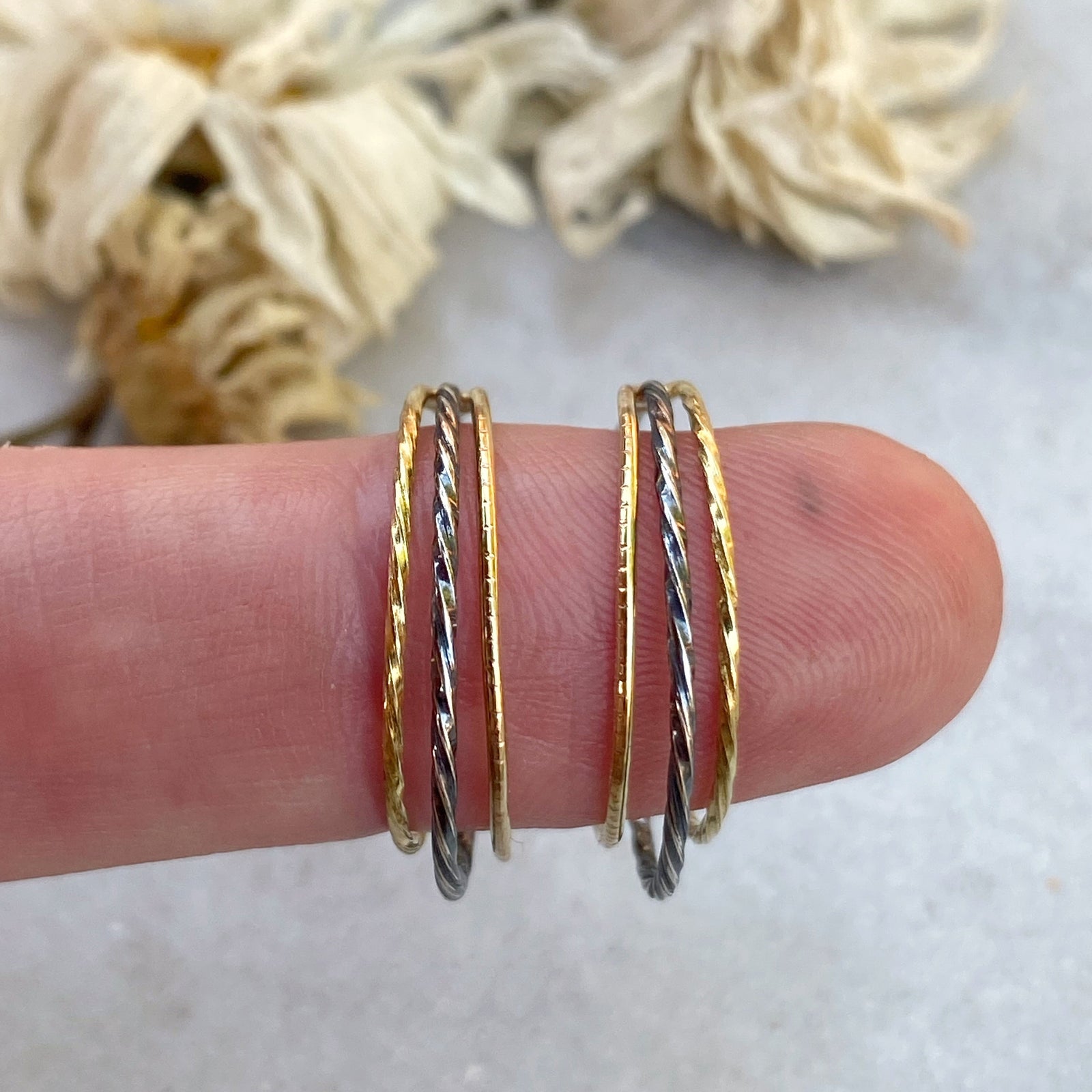 Mixed Metal Textured Hoop Earrings