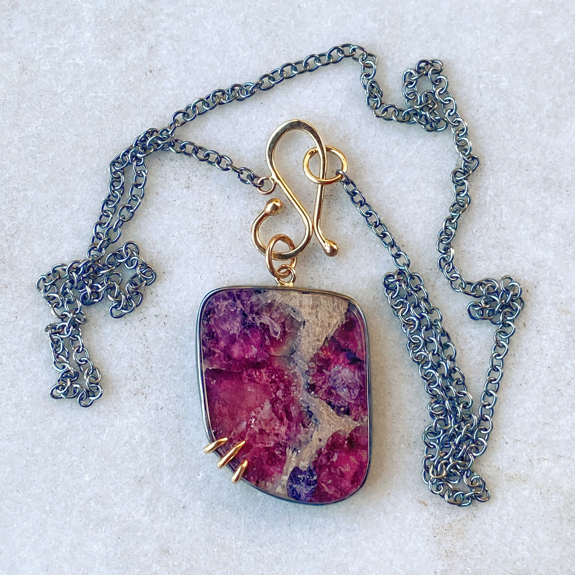 Freeform Pink Tourmaline in Matrix Pendant