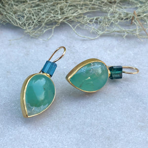 Aquaprase Earrings with Raw Indicolite Tourmaline Beads