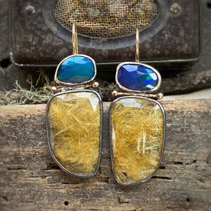 Opal and Golden Rutilated Quartz Earrings