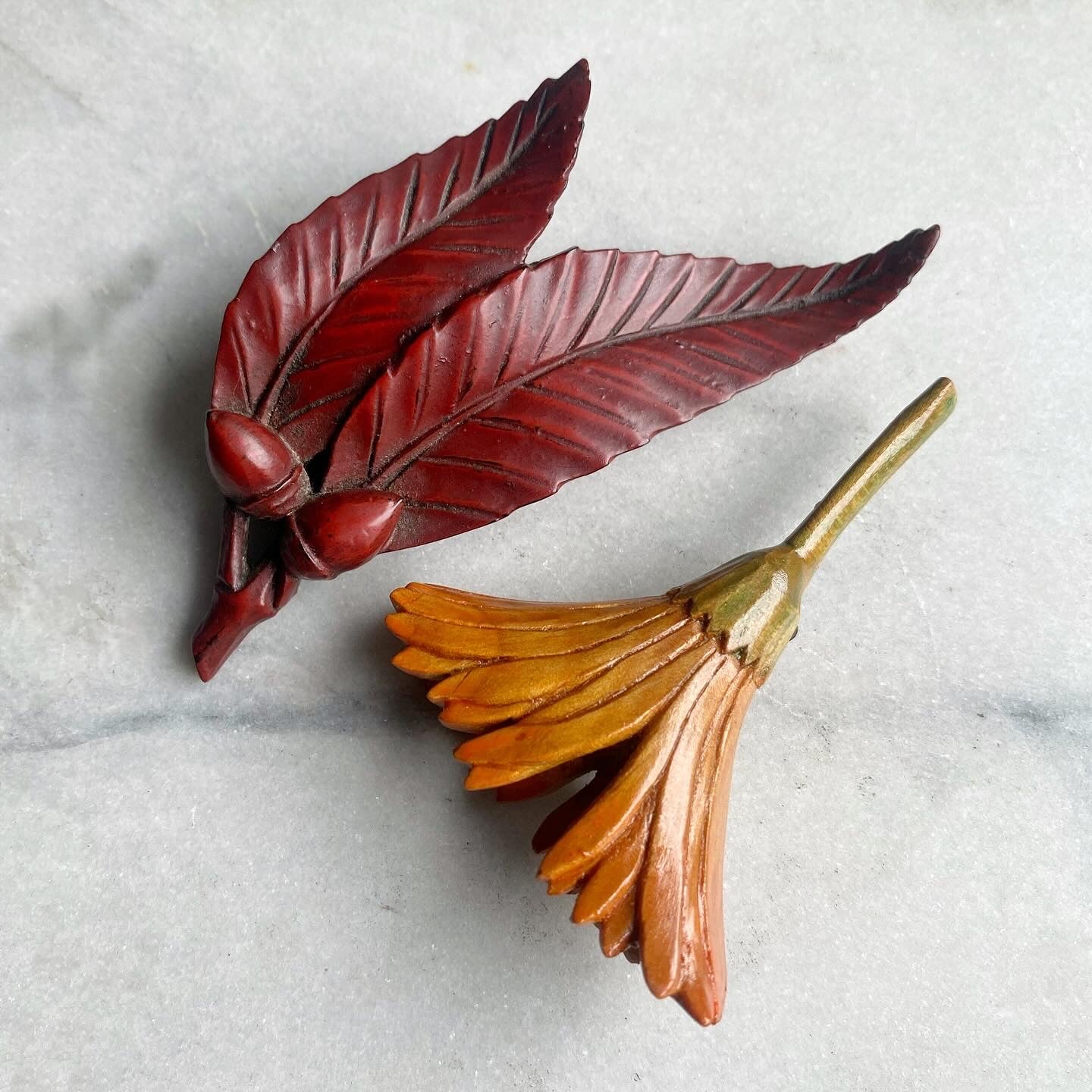 Carved Wood Brooches
