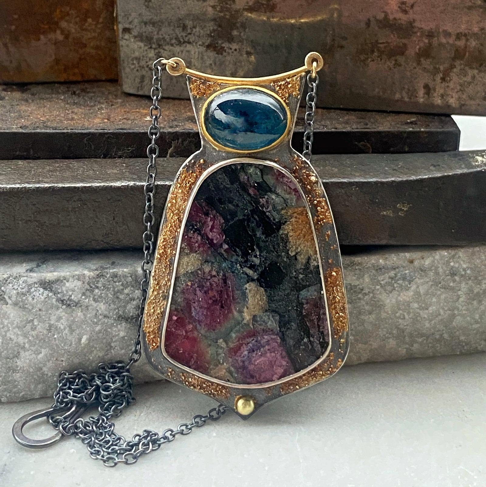 Indicolite Tourmaline and Tourmaline in Matrix Necklace