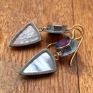 Blue/Pink Tourmaline and Black Rutilated Quartz Earrings